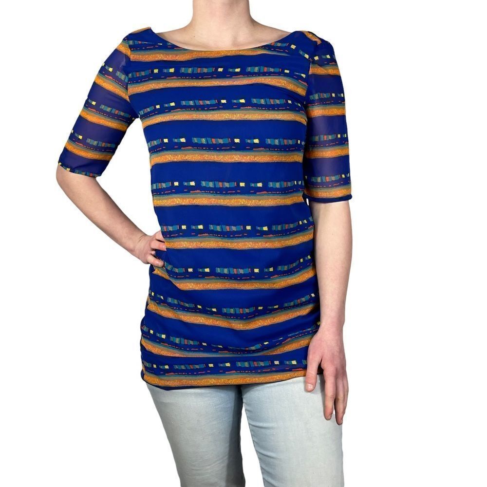 Ophelia Blue and Orange striped open back 3/4 Sleeve Top